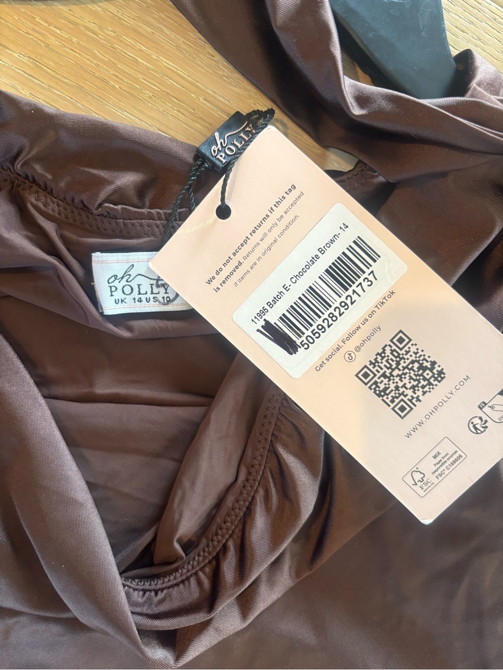 Oh Polly Shaya Asymmetric Scarf Detail Midaxi Dress US 10 NWT Chocolate Brown - Picture 13 of 13